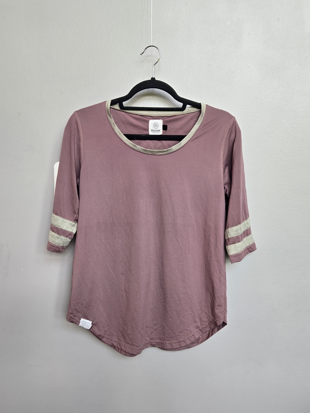 Flylow Womens Dusty Rose Pink Stripe 3/4 Sleeve Baseball Jersey Shirt Medium